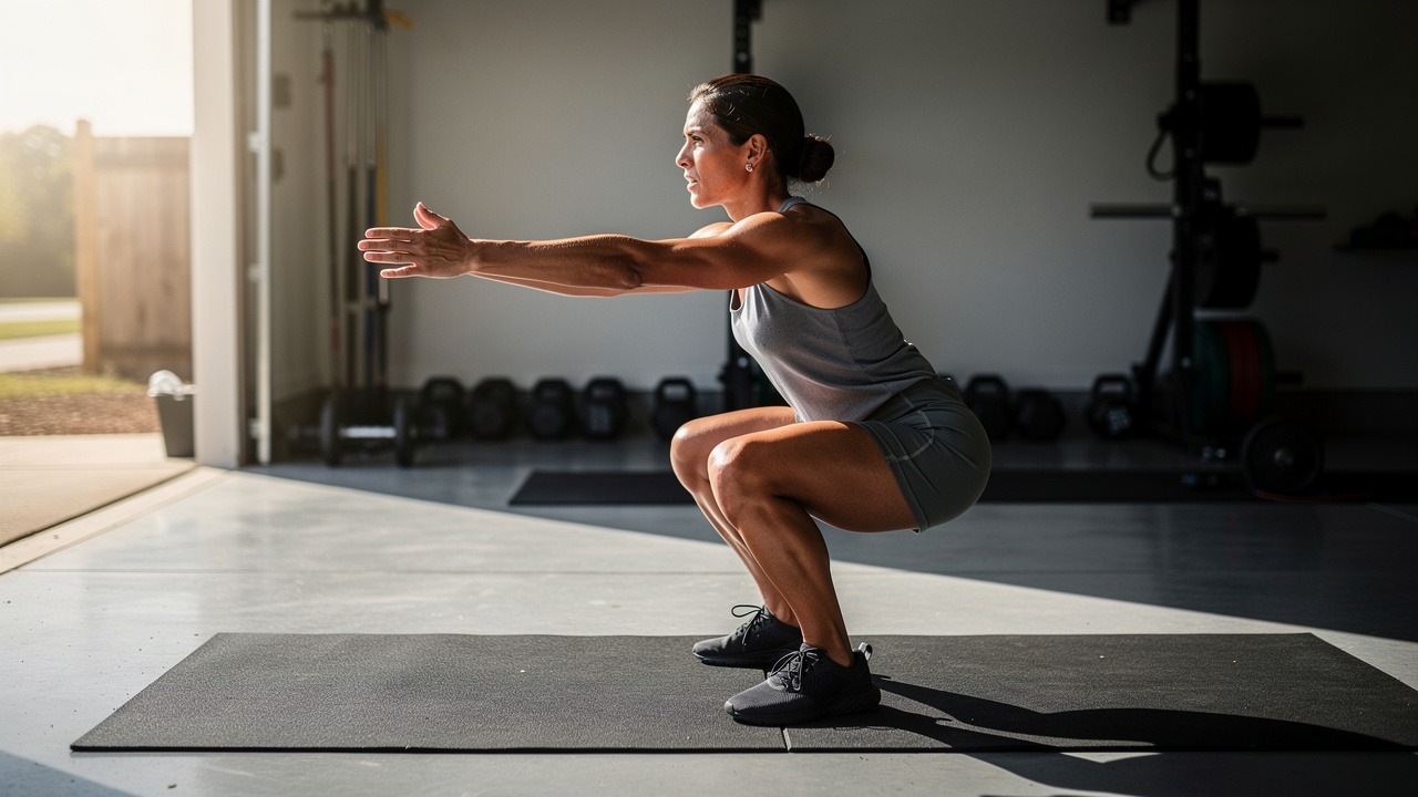 Demonstration of correct bodyweight squat technique